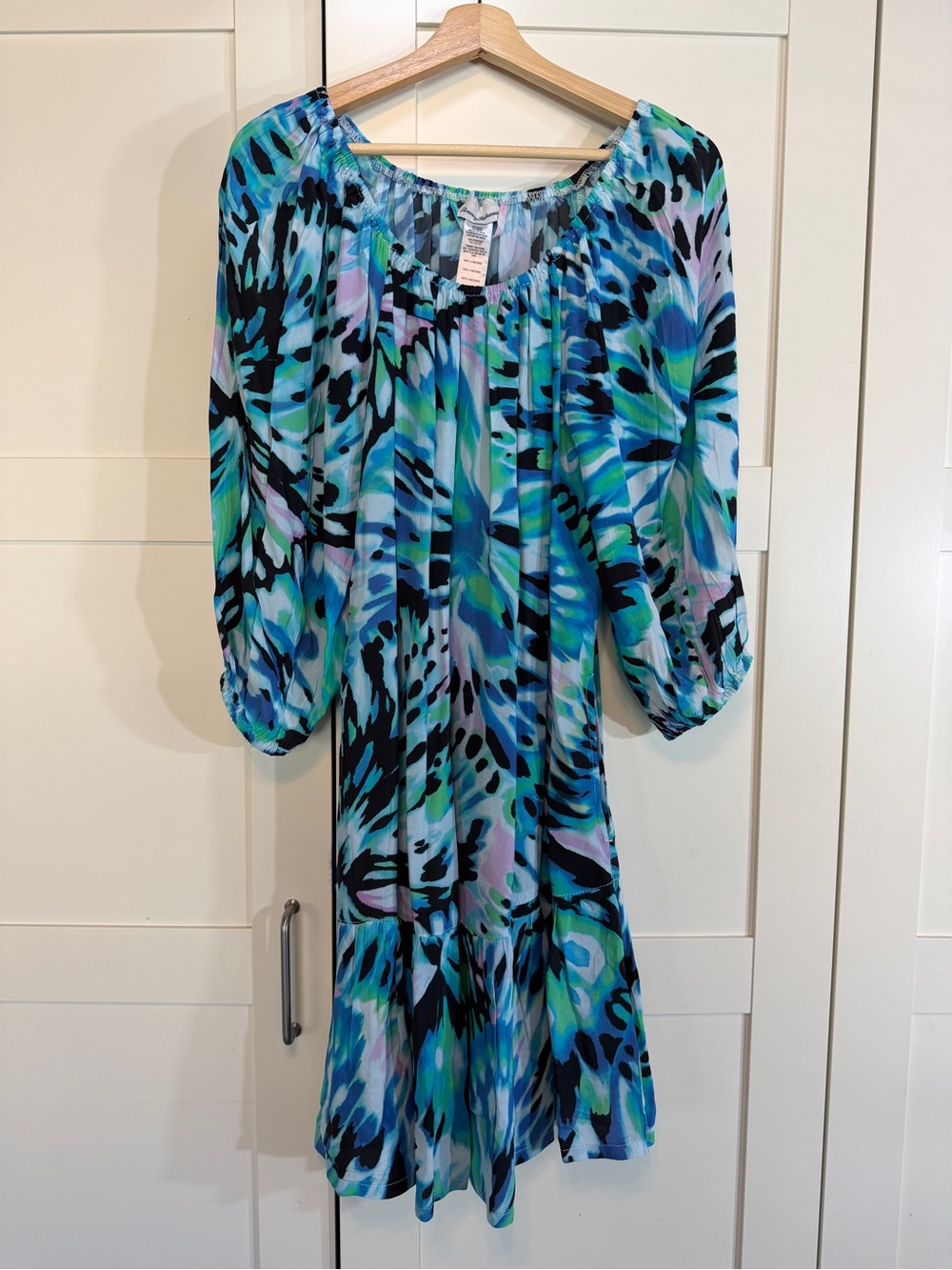 Tommy Bahama Blue Green Multi-Print Off-Shoulder Midi Dress B7